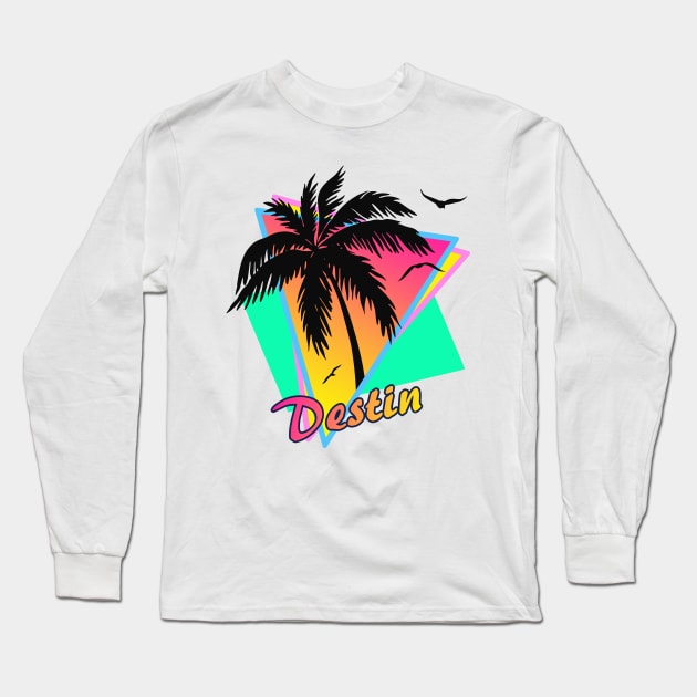 Destin Cool 80s Sunset Long Sleeve T-Shirt by Nerd_art